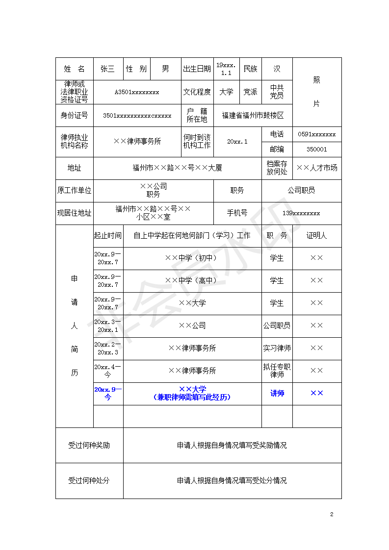 首次申領(lǐng)專兼職律師執(zhí)業(yè)申請(qǐng)登記表(樣表)_02
